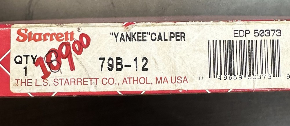 Starrett 79B-12 Yankee Spring-Type Outside Caliper, Spring Nut, 12"