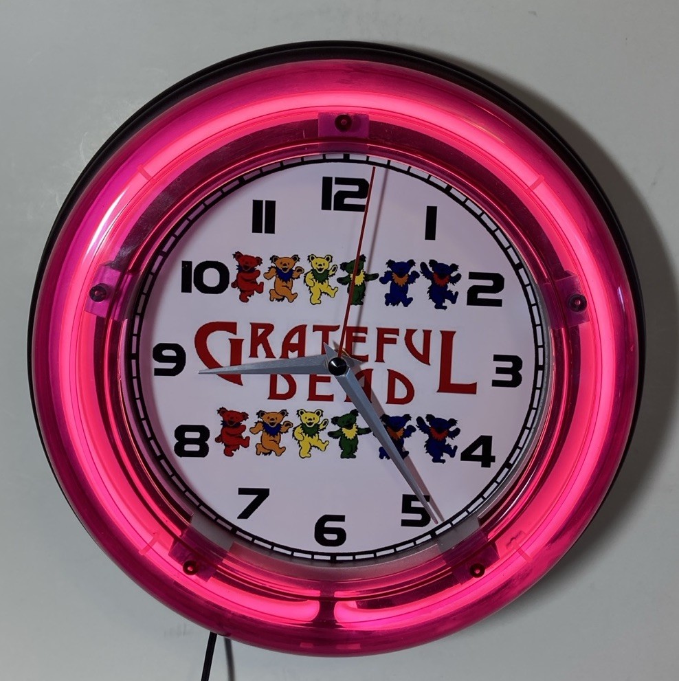 Grateful Dead Dancing Bears logo neon wall clock