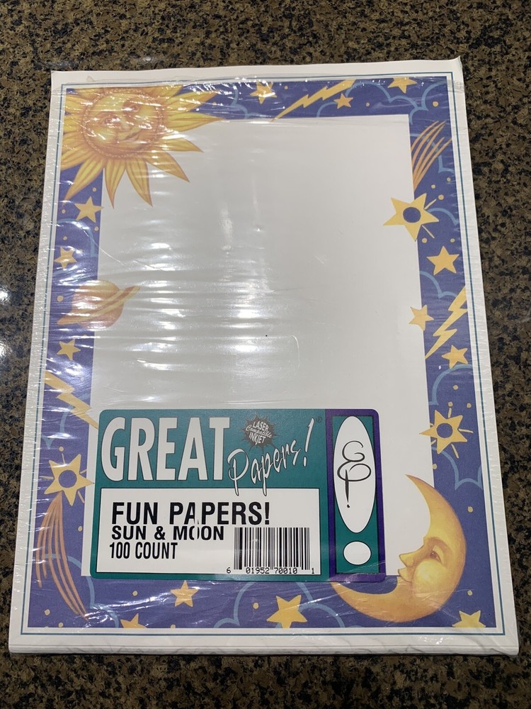 Vtg Great Papers! Fun Sheets Sun And Moon ~100 White Sheets Celestial Edge Boho