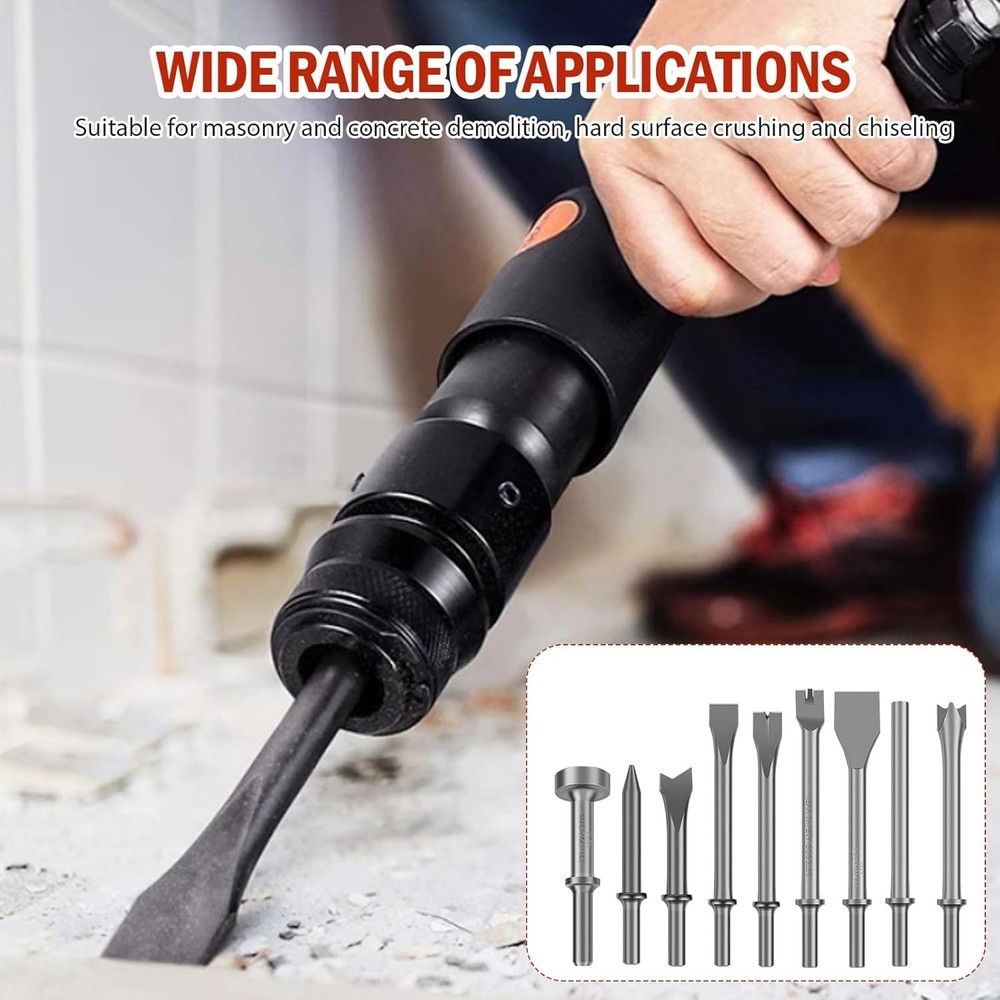 9 Pack Air Hammer Bits Pneumatic Chisel Set Air Hammer Punch Chipping Bits Tools