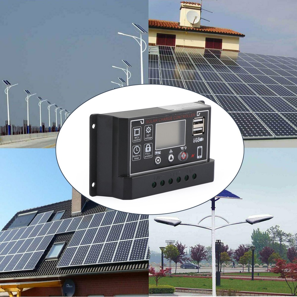 30-60A 12V/24V Solar Panel Battery Regulator Charge Controller 4-Stage Dual USB