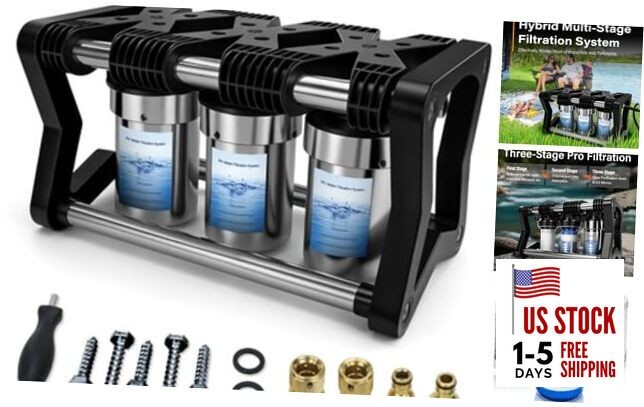 3 Stage RV Water Filter System with 3 Replacement Filters 0.2 Micron High Flow