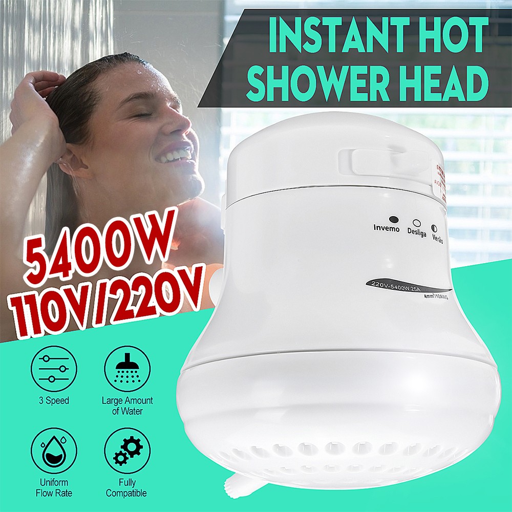 5400W 110V Electric Shower Head Instant Water Heater 3 Temperature Control +Hose
