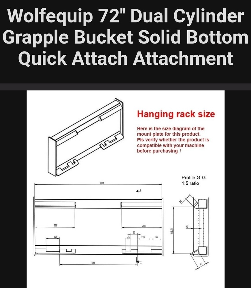 Wolfequip 72'' Dual Cylinder Grapple Bucket Solid Bottom Quick Attach Attachment