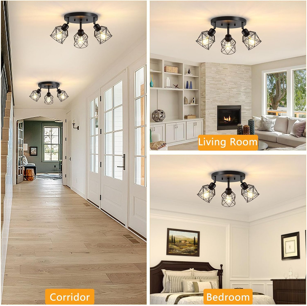 3-Light Kitchen Flush Mount Ceiling Light, Adjustable Multi-Directional Ceili...