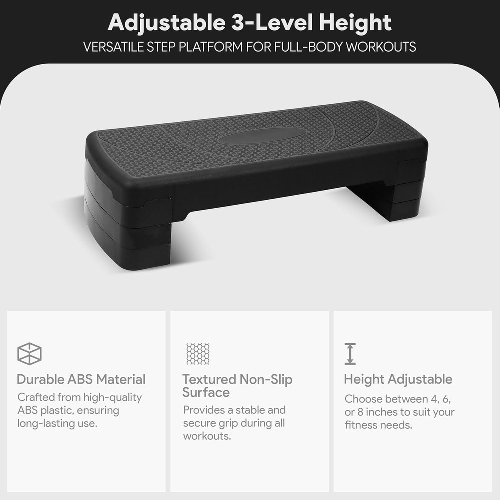 Aerobic Step Platform Trainer with Adjustable 3-Level Risers, 400 Pound Weight C