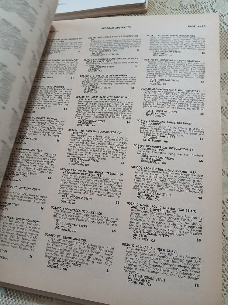 VINTAGE HEWLETT PACKARD CALCULATOR CONTRIBUTORS GUIDE LIBRARY SOFTWARE CATALOG