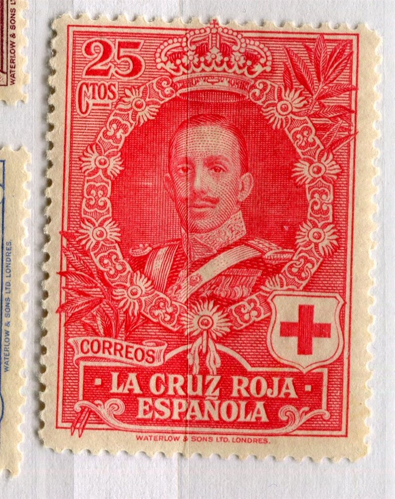 SPAIN; 1925 early Red Cross Royal Portrait issue Mint hinged 25c. value