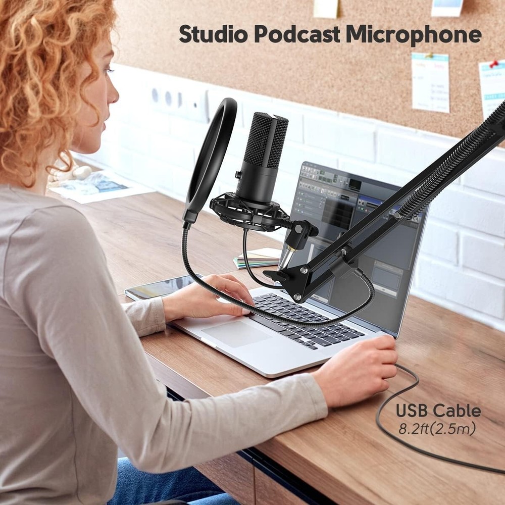 USB Condenser Microphone Kit with Adjustable Boom Arm for Streaming & Podcasting