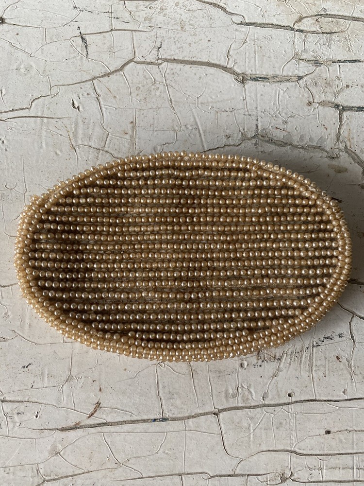 Vintage Beaded Clutch Purse Beige