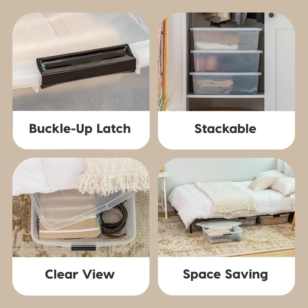33 Qt Plastic Under Bed Storage Organizer Bin Container with Secure Lids and ...