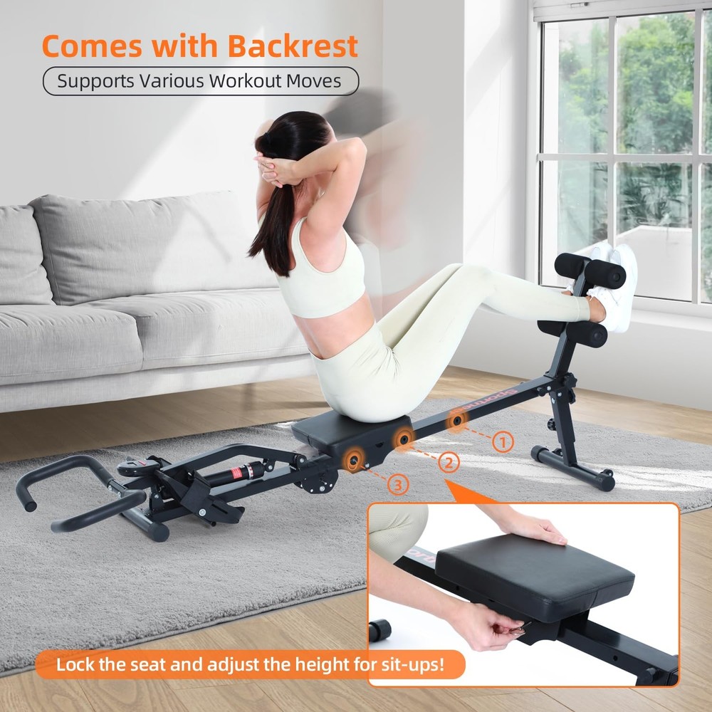 Foldable Rowing Machine for Home, Hydraulic Rowing Machine with 12-Level Resi...