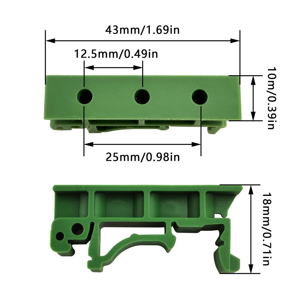10 Sets 35mm PCB DIN C45 Rail Adapter Circuit Board Mounting Bracket Green