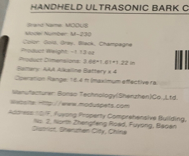 Modus Handheld Ultrasonic Bark Control and Training M-230