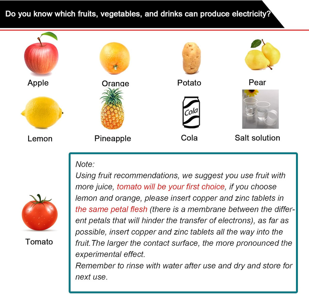 Fruit Battery Science Experiment Kit with Electronic Clock and RGB LED for DI...