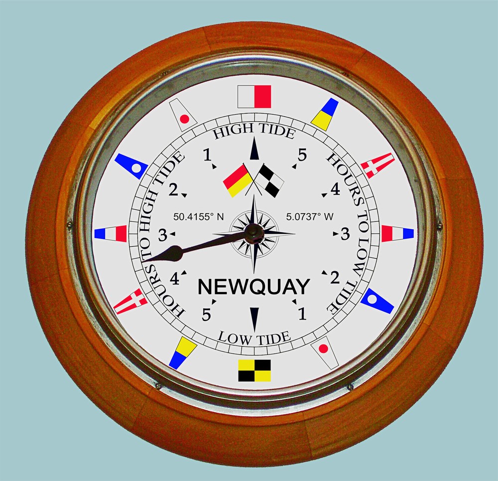 Tide Clock Nautical Flags Maritime Beach Dial & Coordinates,  Newquay Cornwall