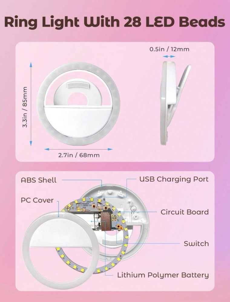 Portable White USB Rechargeable Mini Ring Light