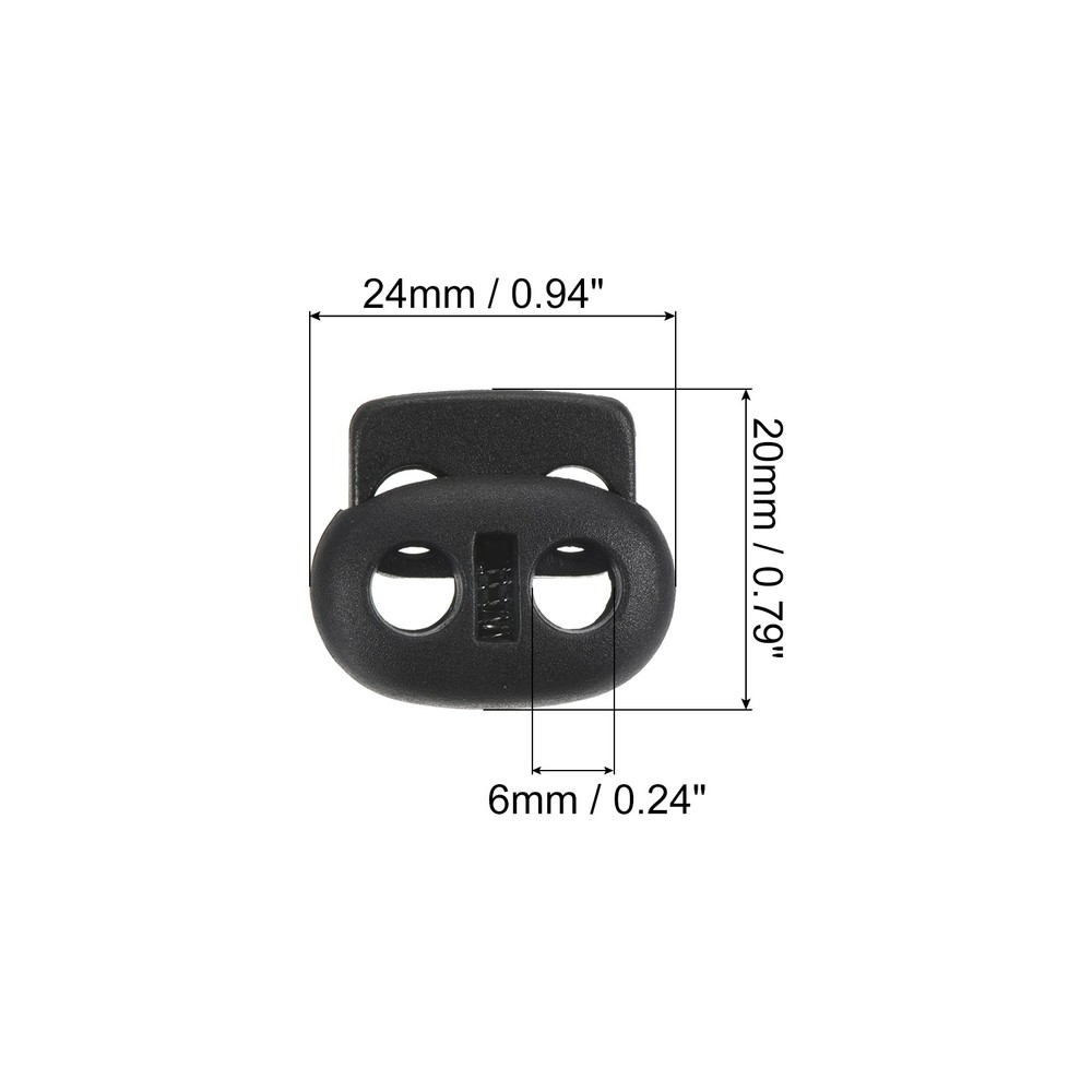 0.8x0.9" Cord Locks, 30 Pack Double Hole Spring End Toggle Stopper, Black
