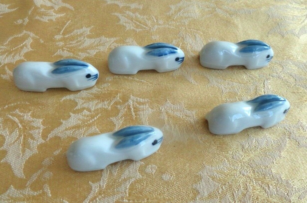 Five Porcelain Bunny Rabbit Chopsticks Racks