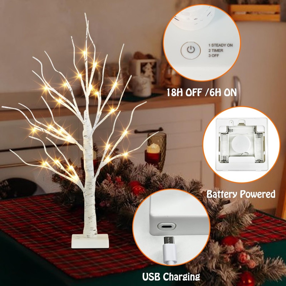 EAMBRITE Lighted Birch Tree Easter Decorations for Home, 2Pack 24 2ft, White