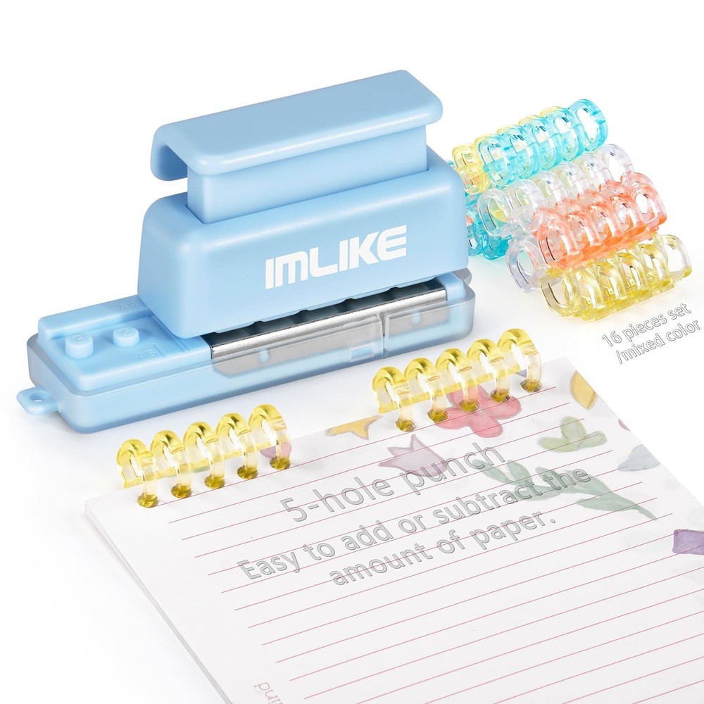 Mini 5Hole Binding Machine 16 LooseLeaf Strips 4 Sheets Cap Blue Paper Tool