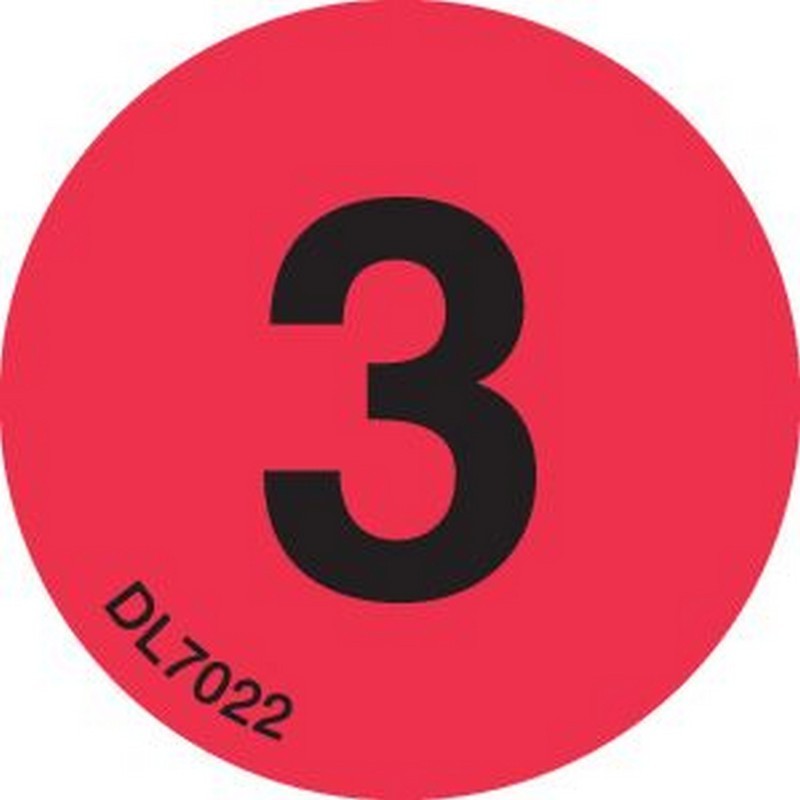1" Diameter number 3 circle labels (500 per Roll)