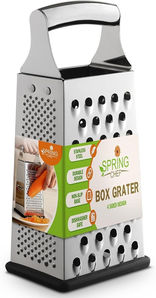Professional Stainless Steel Parmesan Grater - 4 Sided Multi-Function Shredder