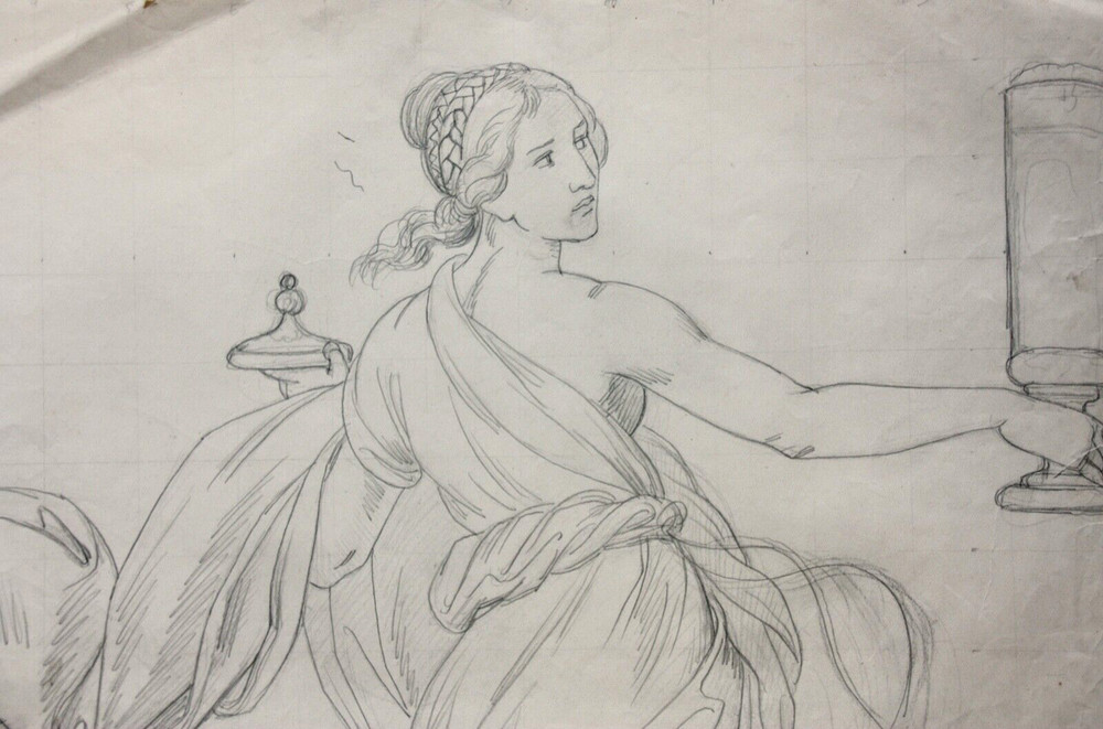 Female Allegory, Dancer, Classicist Drawing Squared 19th century