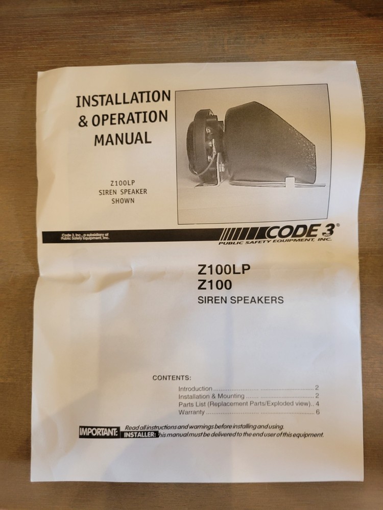 Code 3 Z100 LP Siren Speaker Brand New