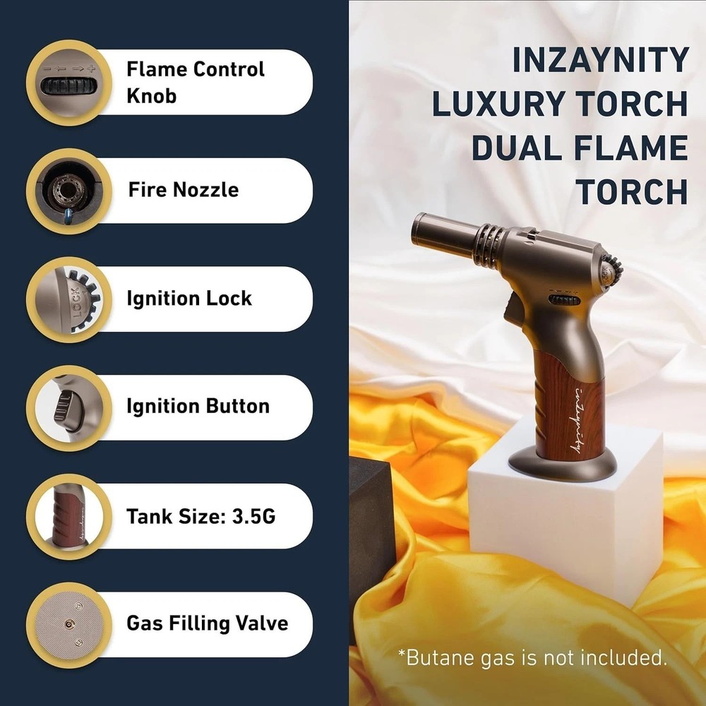 Dual Flame Butane Torch - Refillable Handheld