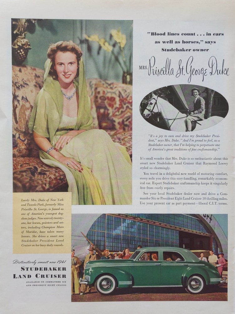 Vintage 1941 Studebaker Land cruiser print ad.