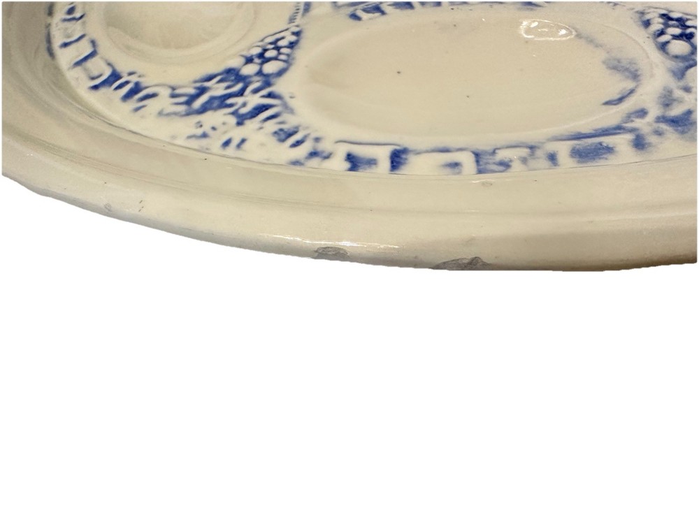 Passover Seder Plate. Blue & Cream. Handles. 6 Sections