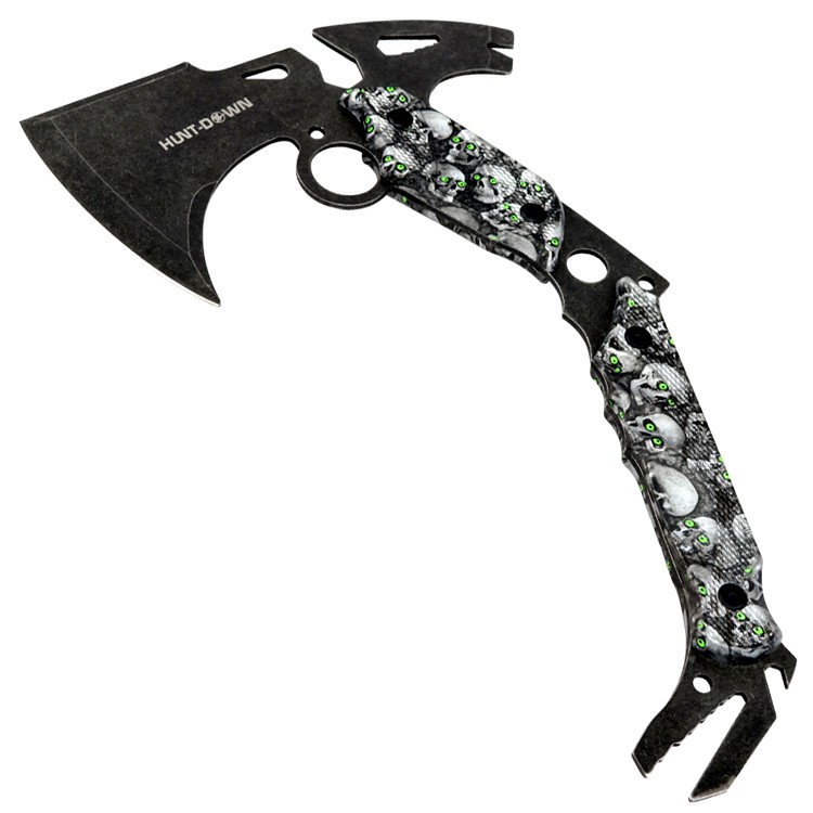 Hunt-Down 13"" Hunting Survival Axe With Sheath - Skulls Pattern Handle