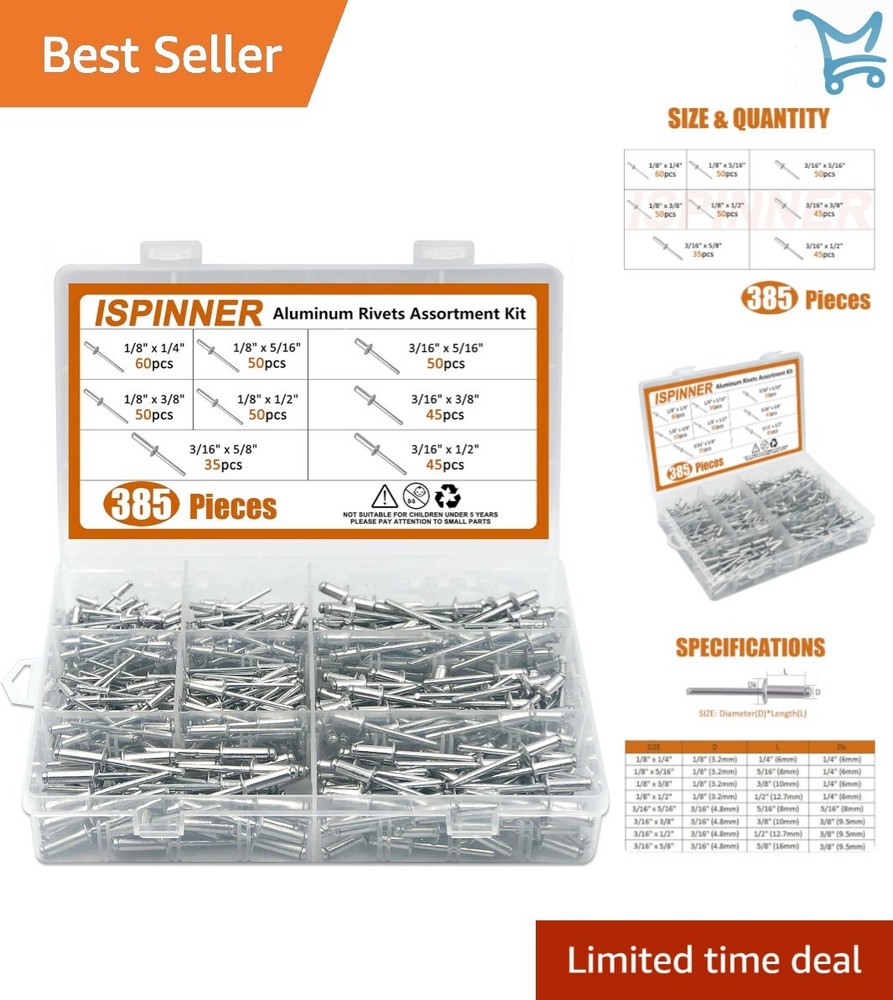 Versatile 8-Sizes Rivet Kit with Storage Case - Aluminum Blind Rivets Assortment