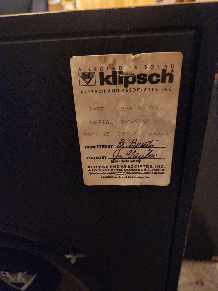 Klipsch Kg4 L&r Pair Great Condition-TESTED WORKING