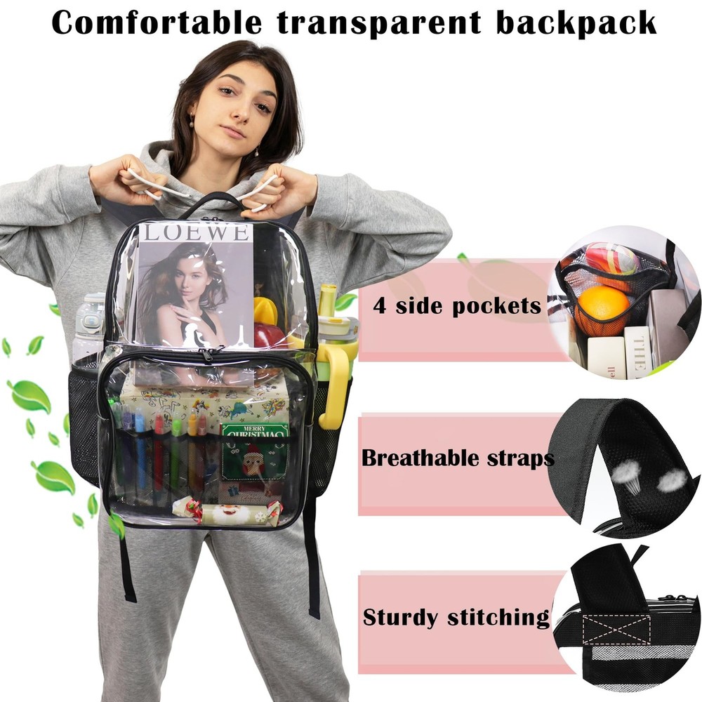 Clear Backpack,See Through Backpack School Approved Heavy Duty Clear Backpack...
