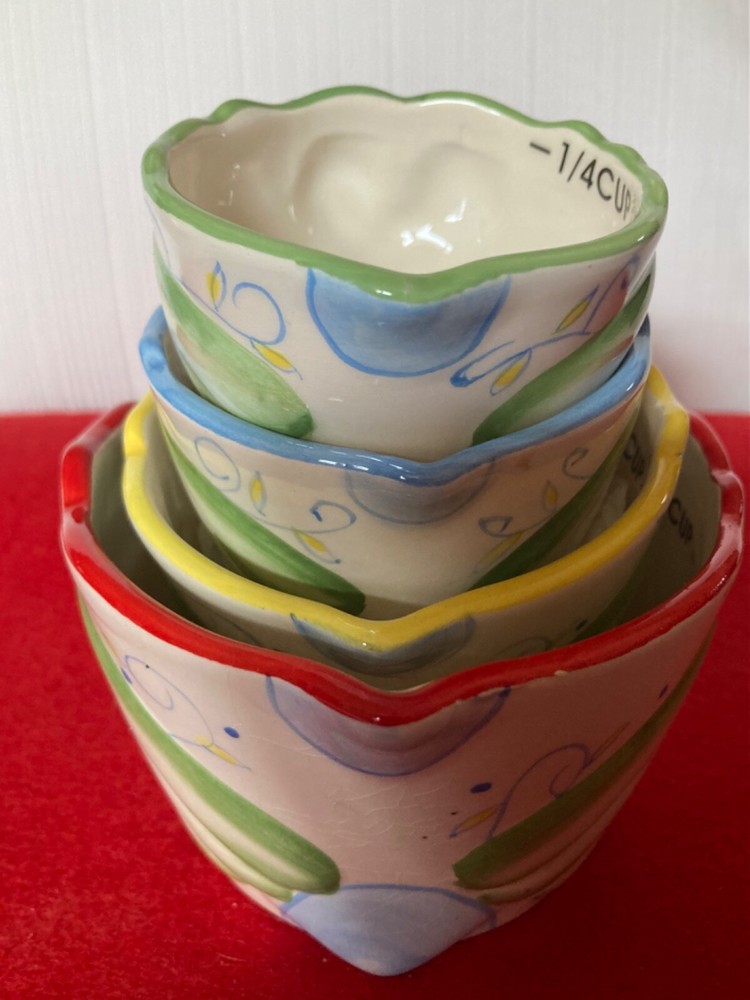 FUN GIFT Under $20 - 4 pc Nesting Owl Design Ceramic Measuring Cups EXCELLENT