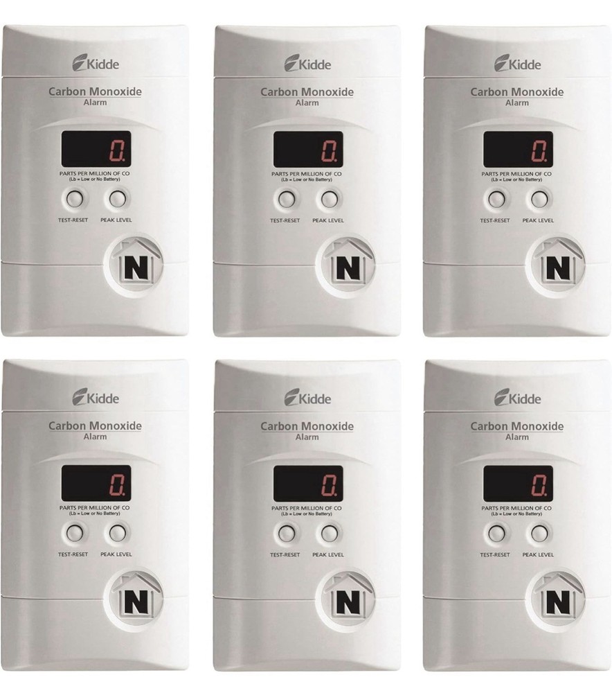 Kidde Carbon Monoxide Detector, Plug In Wall with 9-Volt Battery Backup, 6 Pack