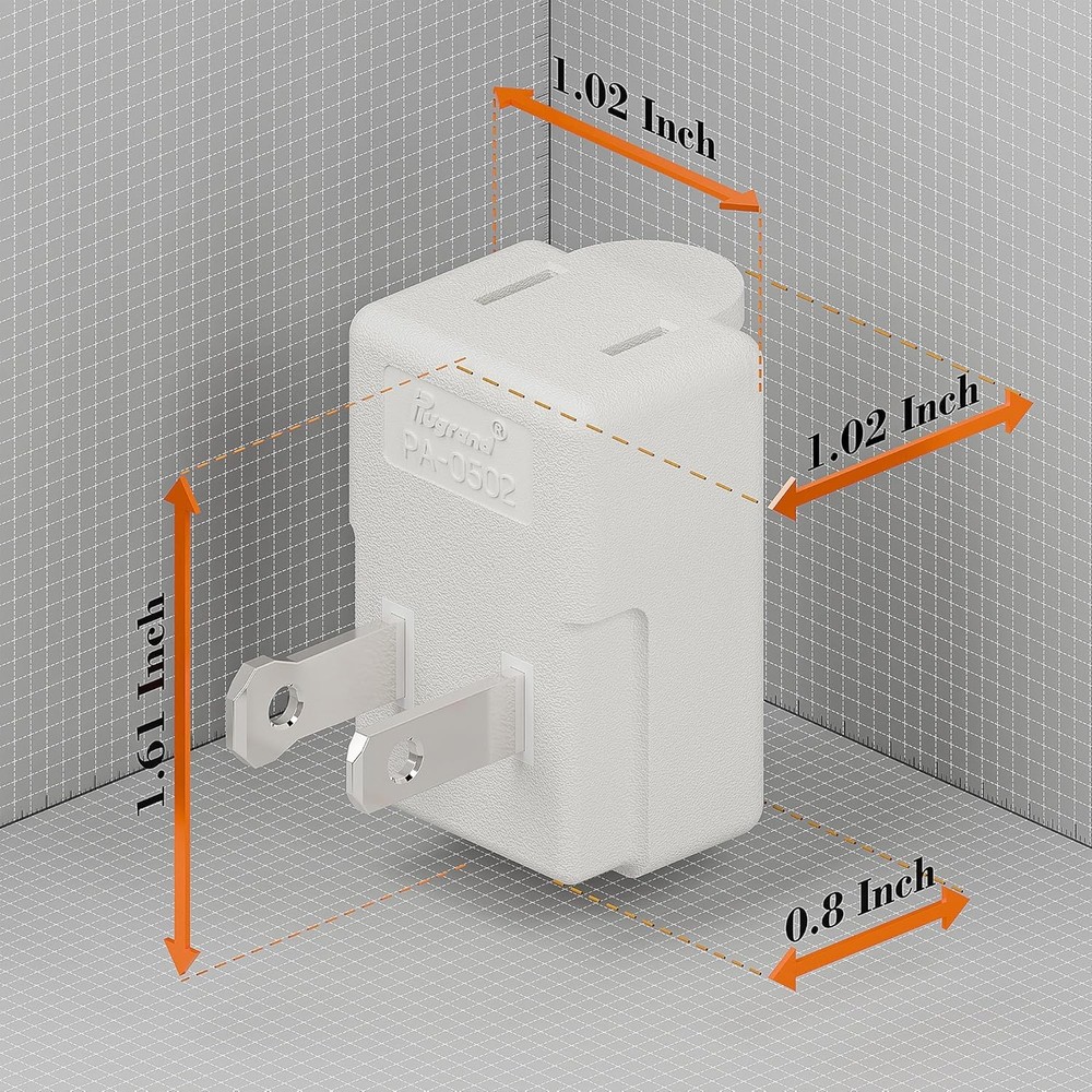 Polarized 2-Prong L Type Adapter, Vertical Right Angled Down Angle AC Adapter wi