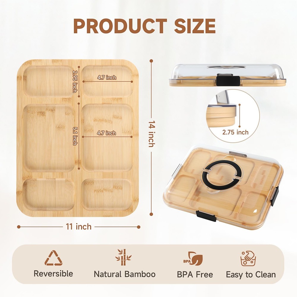 Bamboo Charcuterie Boards with Lid, Travel Portable Cheese Board & Serving Tr...