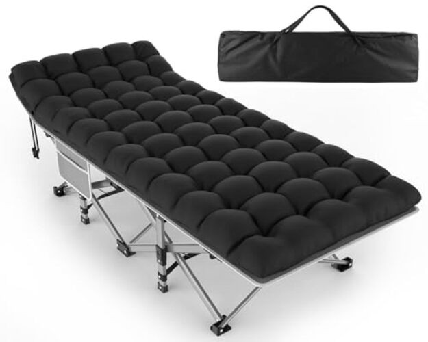 Camping Cot for Adults, Heavy Basic - 75x28x15" Gray Cot + Onyx Pad(update)