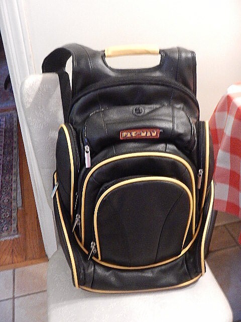 Backpack PAC MAN Leather  Multi Pocket Black w/Yellow MINT