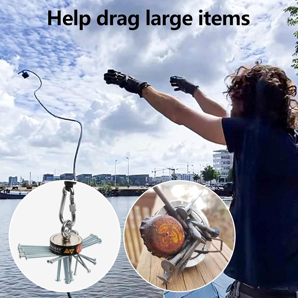 Magnet Fishing Kit 760 LBS Pulling-Includes Grappling Hook 65FT Rope 2.36" Dia