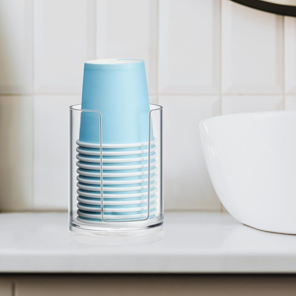 Compact Clear Plastic Bathroom Cup Dispenser Holder for 3oz 4oz Disposable