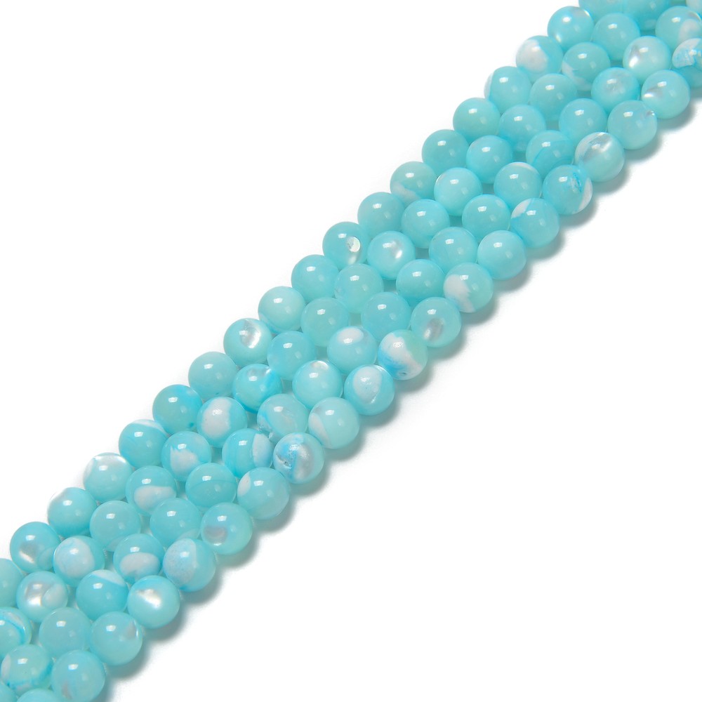 Iridecent Aqua Blue MOP Shell Smooth Round Beads Size 4mm 6mm 8mm 10mm 15.5''Std