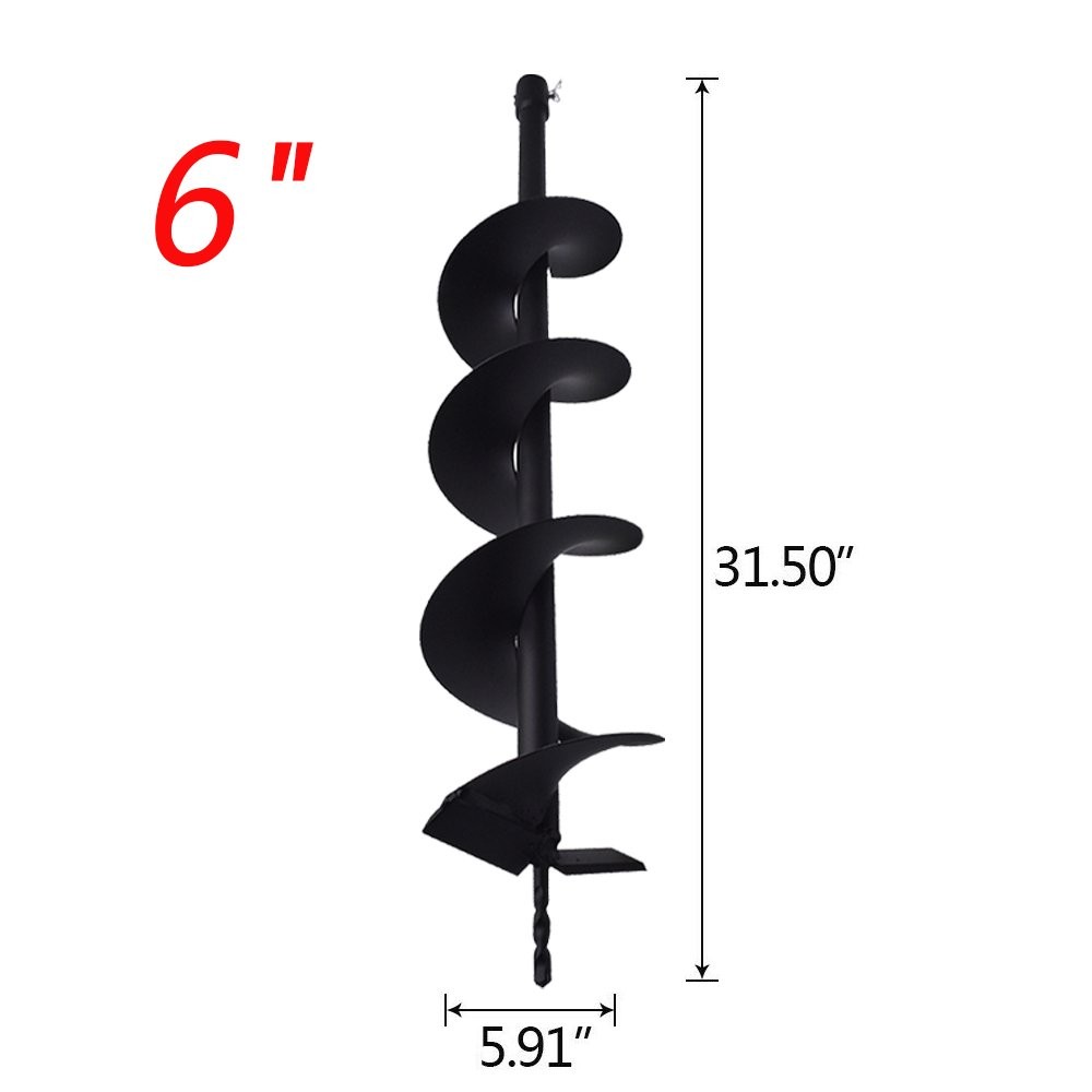 6" Earth Auger Drill Bits for Gas Powered Post Fence Hole Digger