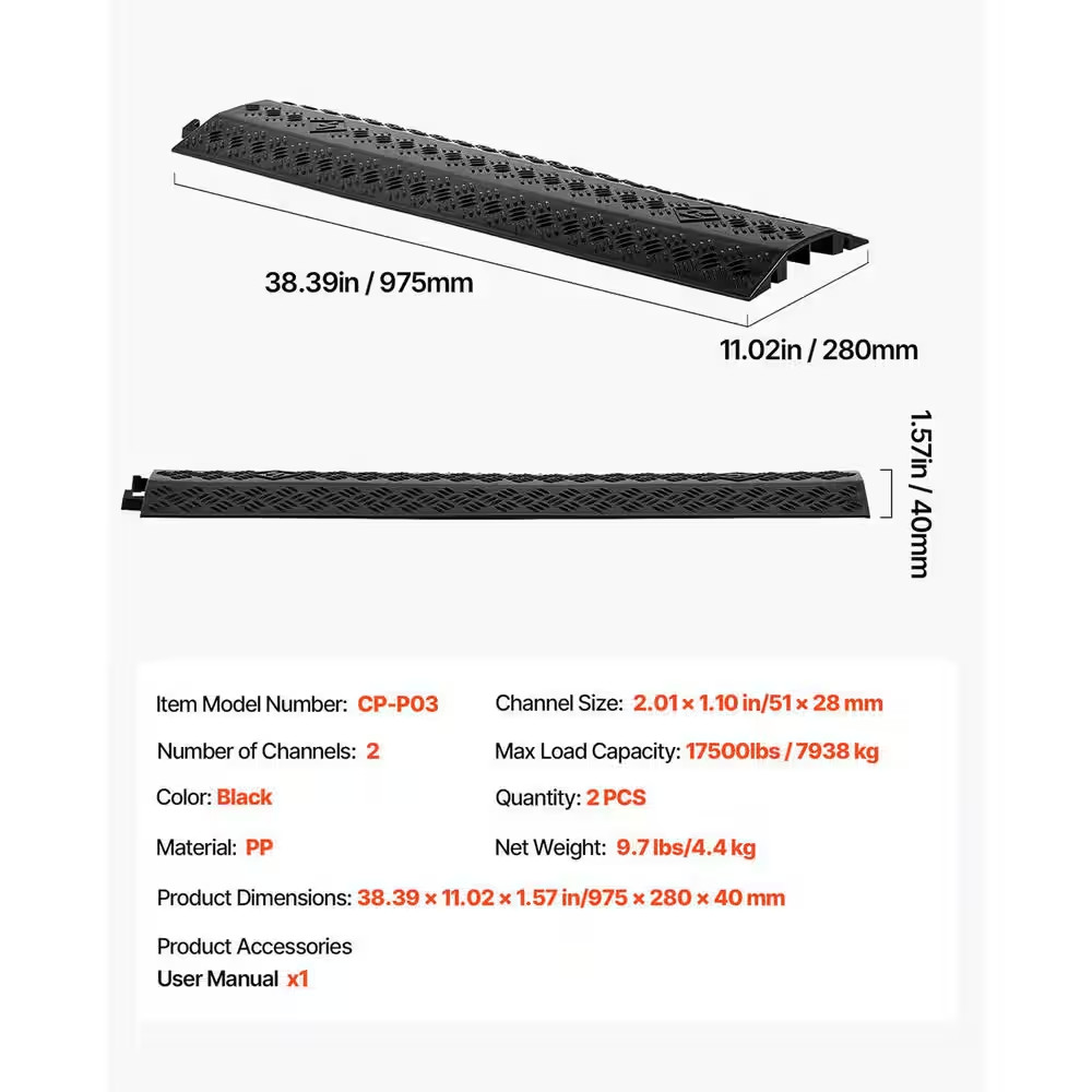 Drop over Cable Protector, 17,500 Lbs. /Axle Load Capacity, Durable Cable and Ho