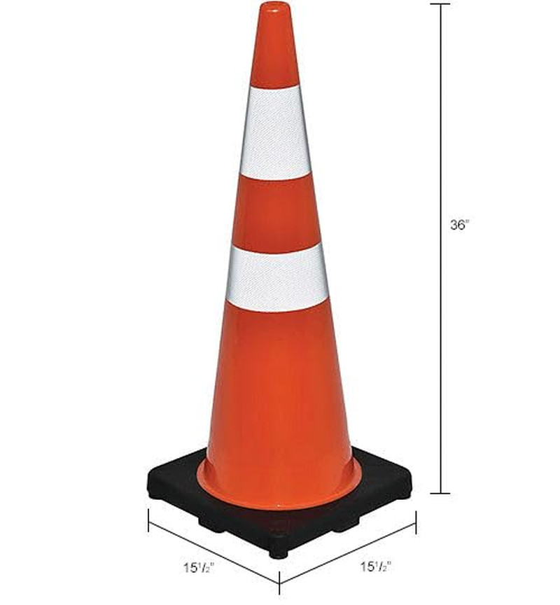 36" Reflective Traffic Cone, Black Base, 10 Lbs