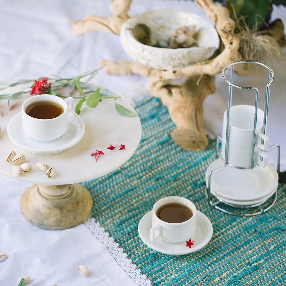 Luxury 9-Piece Stackable Turkish Coffee Set with Elegant Chrome Display Rack