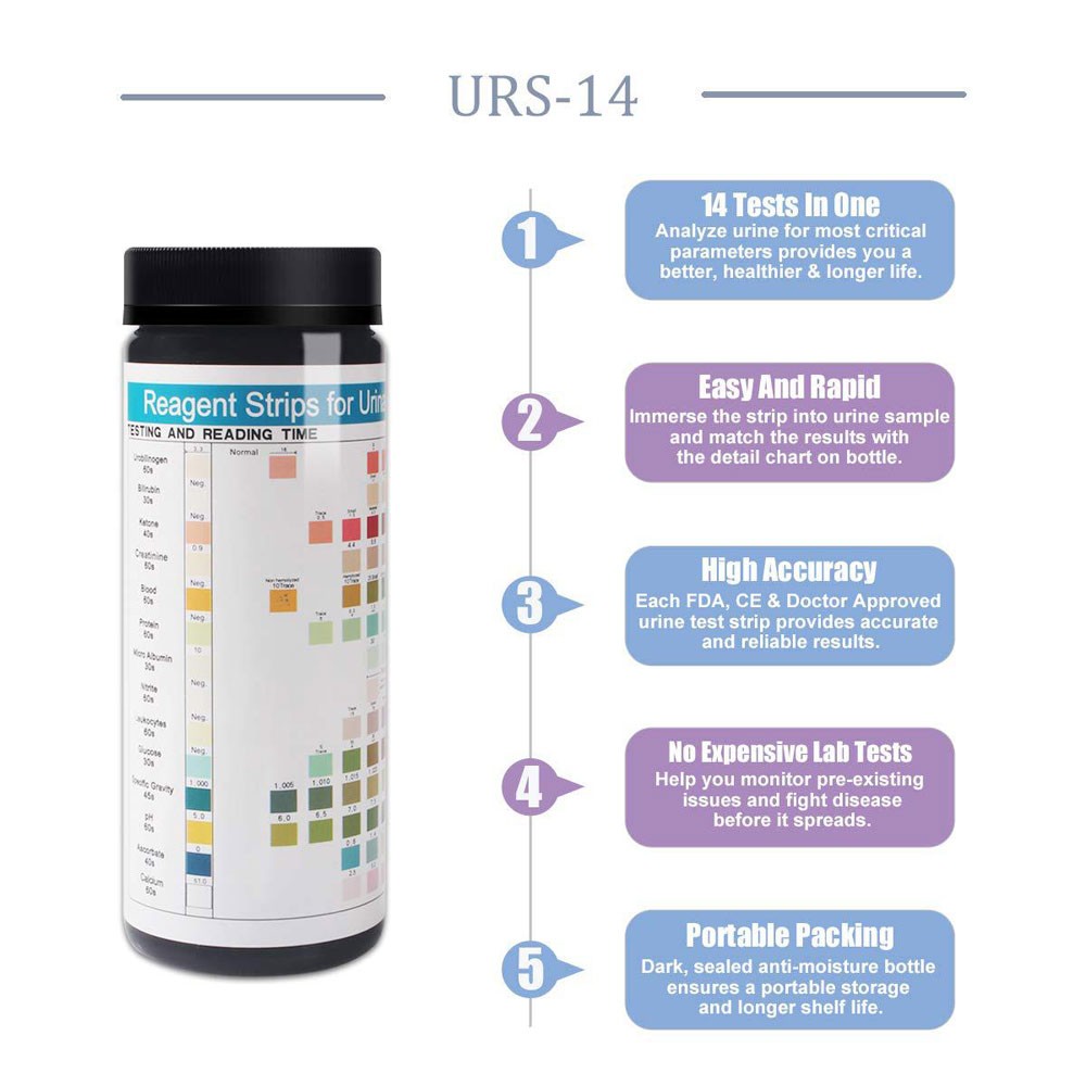 100 Strips/Box 14-in-1 Urinalysis Strips 14 Parameters Urine Test Strips US